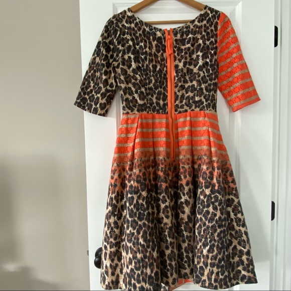 Tracy Reese Asymmetric Frock Cheetah Stripe Fit n Flare Mixed Print w Crinoline - Picture 2 of 16